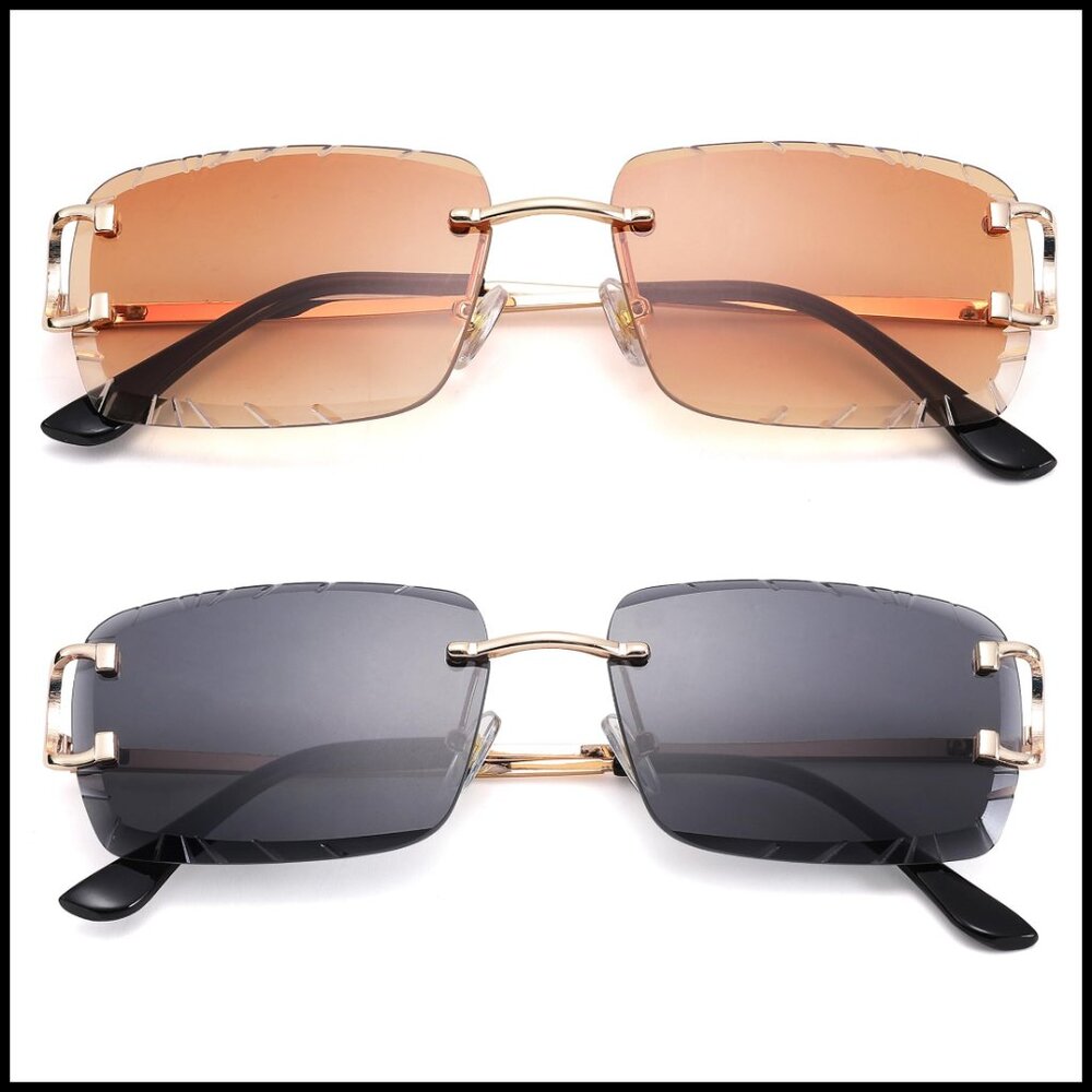 Rimless Rectangle Sunglasses Frameless Square Tre… - image 1